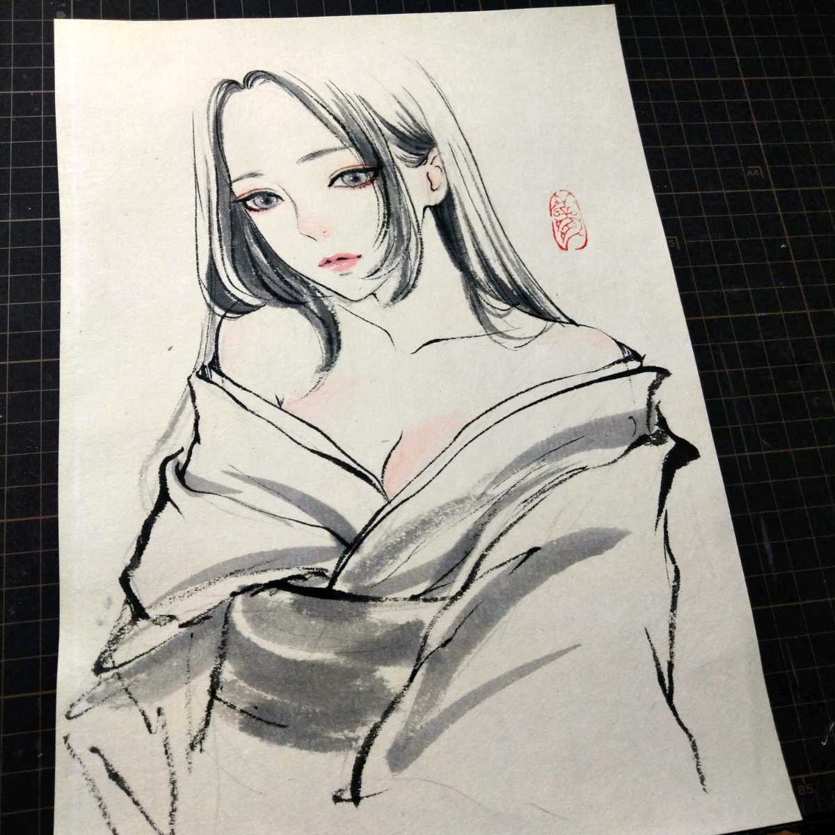 Yahoo!オークション - 肉筆原画 水墨画 墨絵 美人画 習作 Yahoo!オークション - 肉筆原画 水墨画 墨絵 美人画 習作