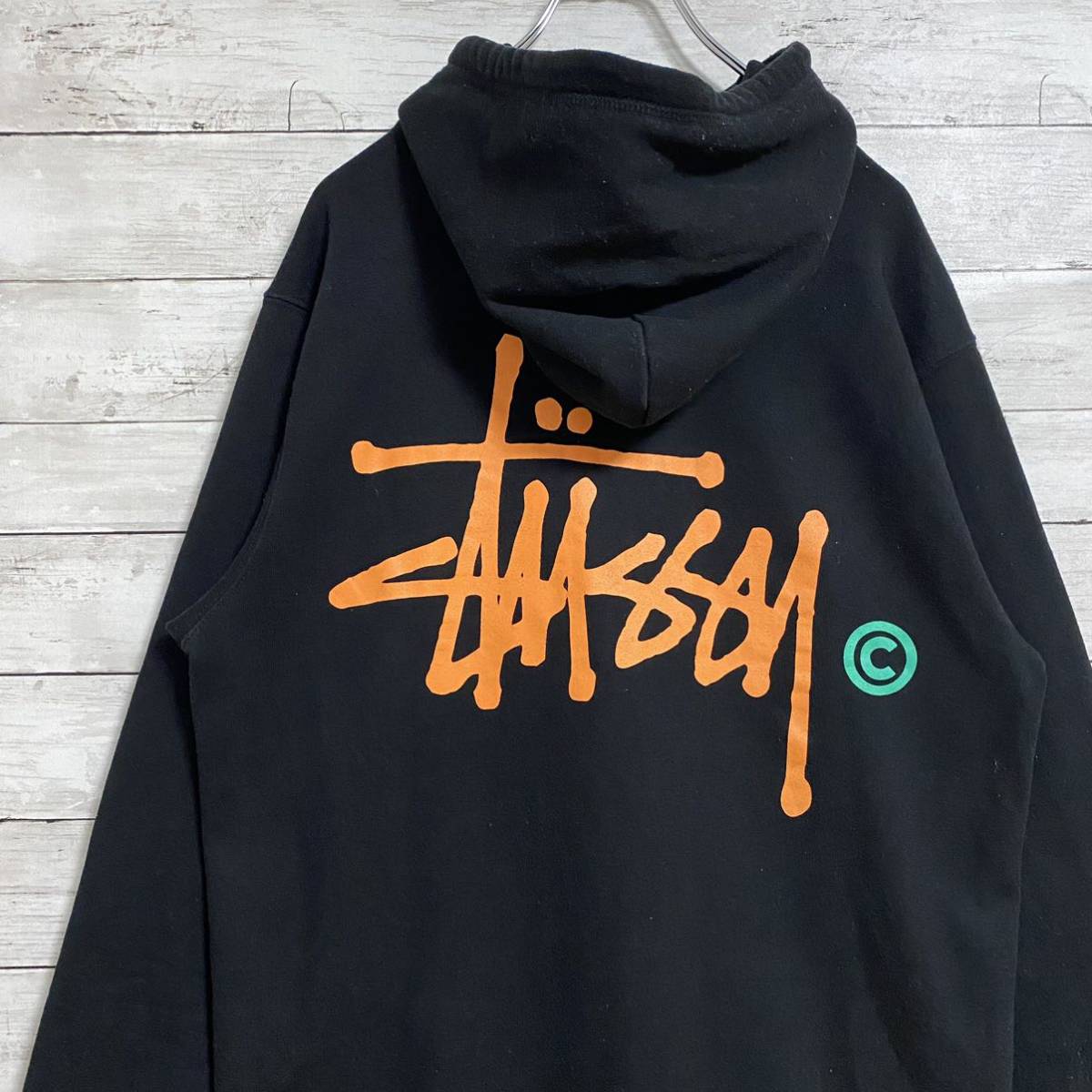 希少デザイン】STUSSY パーカー ワンポイント両面プリントロゴ Mサイズ-