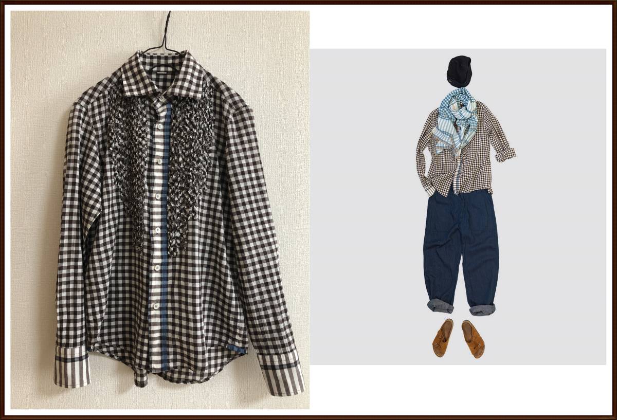 美品4.6万**45R インドカディのルンルンギンガム フリル シャツ 45rpm