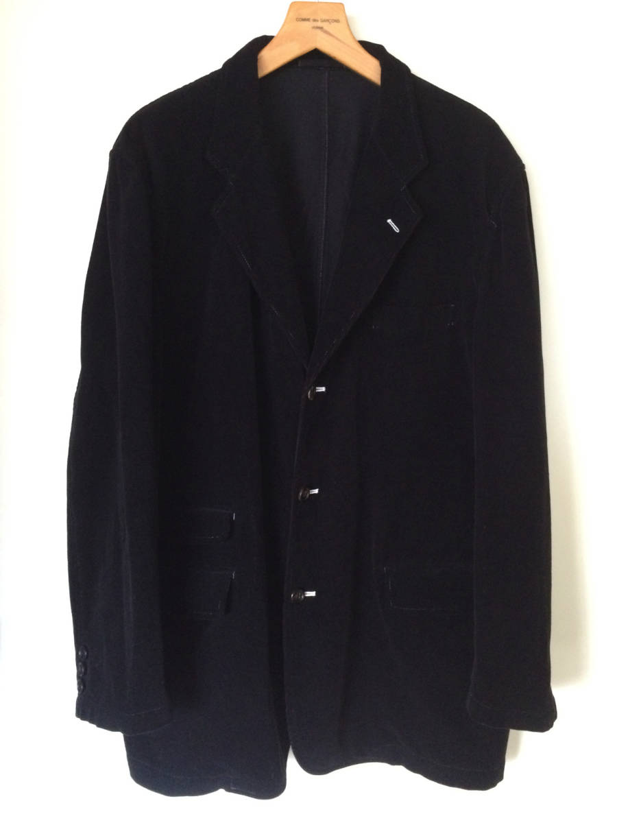美品 95AW Vintage COMME des GARCONS HOMME Corduroy Tailored Jacket Coat cotton100% black with white stitching 田中オム_画像6