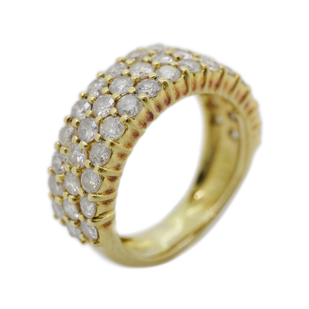 ダイヤモンド 1.0ct メレダイヤ パヴェ 3連 デザイン K18 イエローゴールド ピンキー リング 指輪