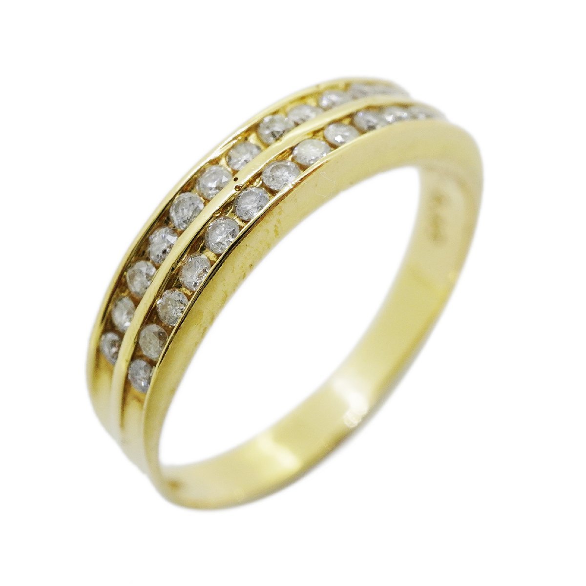 ダイヤモンド 0.32ct メレダイヤ 2連 デザイン K18YG イエローゴールド リング 指輪