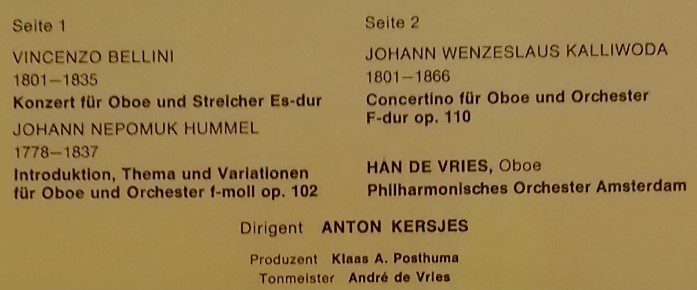 LP盤 ハン・デ・フリースアントン・ケルシェス/Amsterdam Phil　Bellini & Kalliwoda Oboe協奏曲 Hummel 序奏,主題と変奏曲_画像2