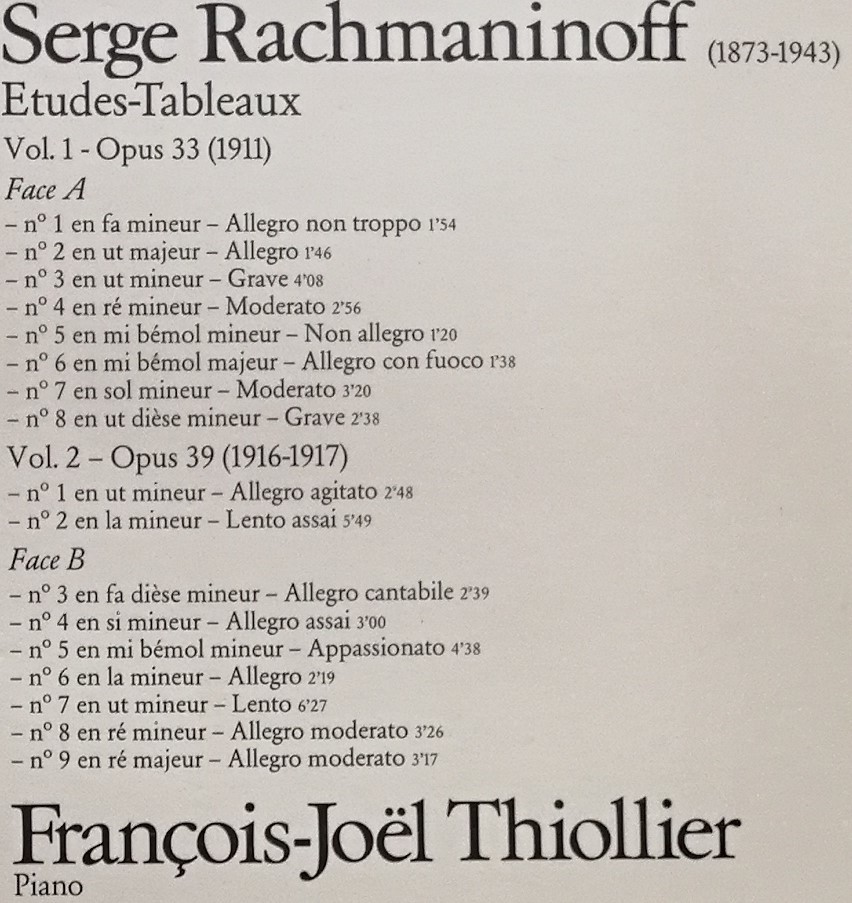 輸入LP盤 フランソワ＝ジョエル・ティオリエ　Rachmaninoff　「絵画的練習曲集」Op33 &39_画像2