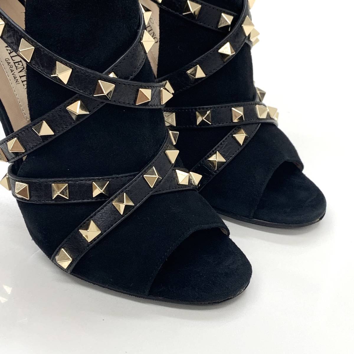 1353 Valentino lock studs suede open tu bootie black 