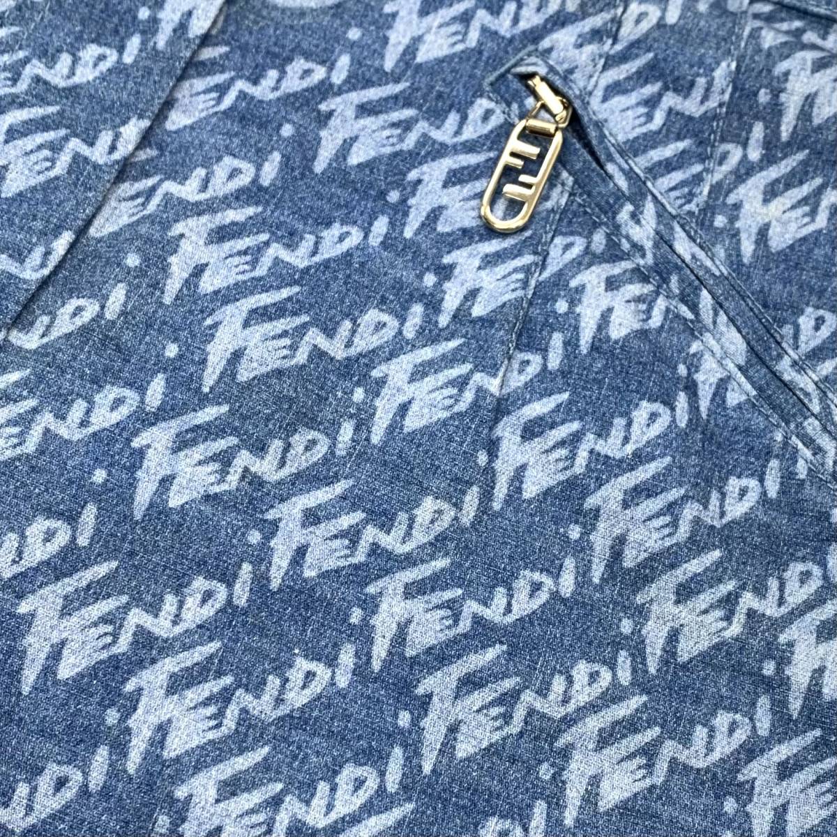 6116 Fendi хлопок Logo высокий талия шорты голубой 