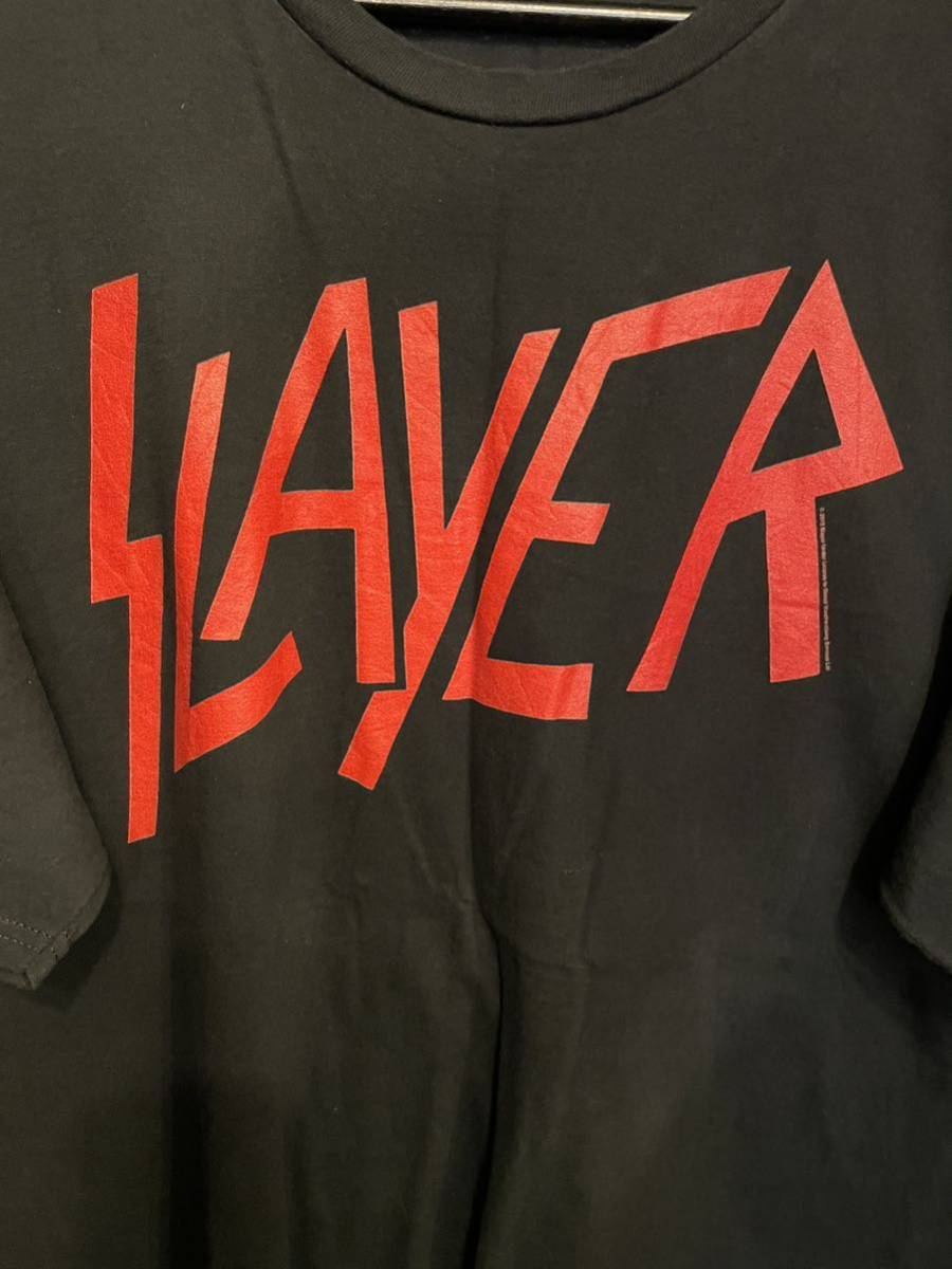 ★USA古着　SLAYER バンド　赤　英字プリント　Tシャツ　タグなし　黒　BLACK 2X程度　大きいサイズ_画像2