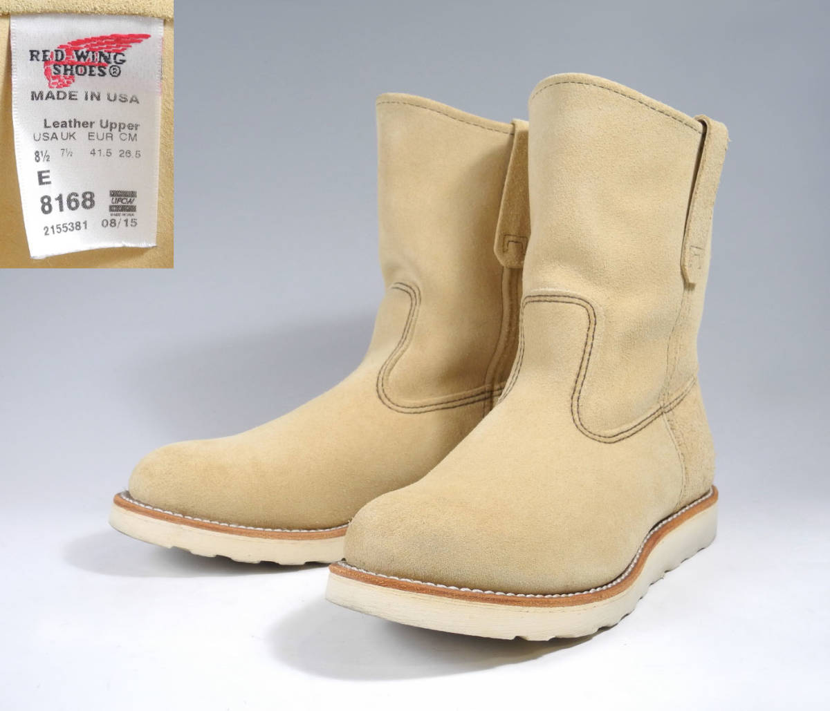  records out of production rare * Red Wing 8168pekos8.5E* beige suede present feather tag pekos boots 866 8866 dog 