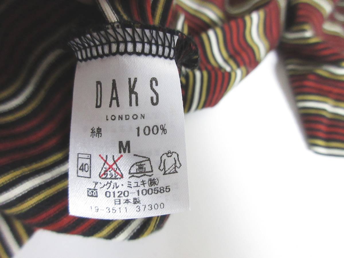 DAKS ダックス Tシャツ 半袖 ボーダー ヘンリーネック メンズ M 赤茶 黒 白 ベージュ系　irmri yg3193_画像6