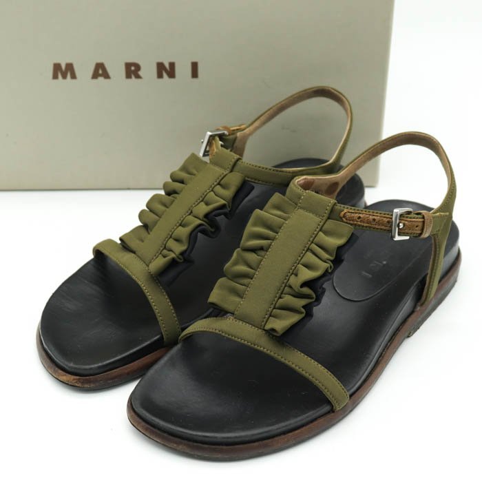 マルニ サンダル フリル Tストラップ フラットサンダル イタリア製 シューズ ブランド 靴 レディース 36サイズ カーキ MARNI_画像1