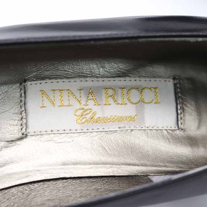 ニナリッチ パンプス リボンモチーフ レザー/パイソン型押し 日本製 ブランド 靴 レディース 35.5サイズ ブラック NINA RICCI_画像3