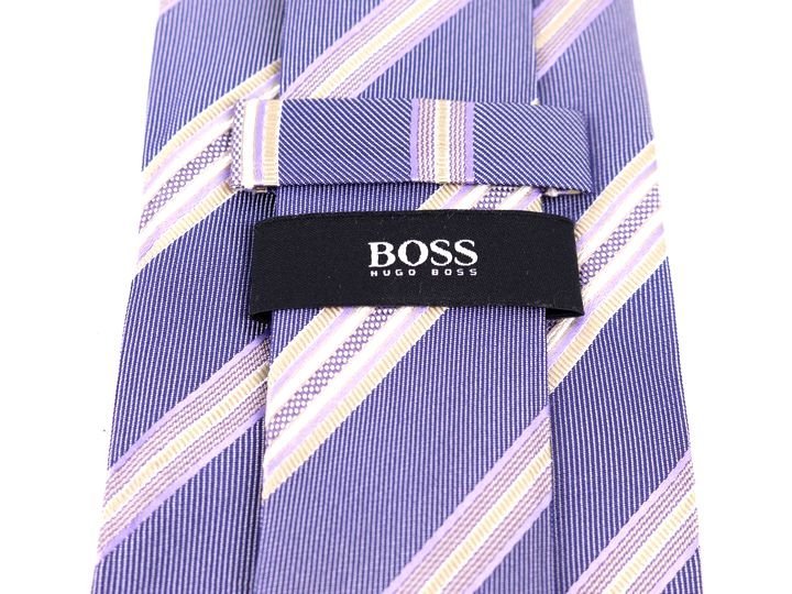  Hugo Boss necktie stripe pattern high class silk Italy made men's purple HUGO BOSS