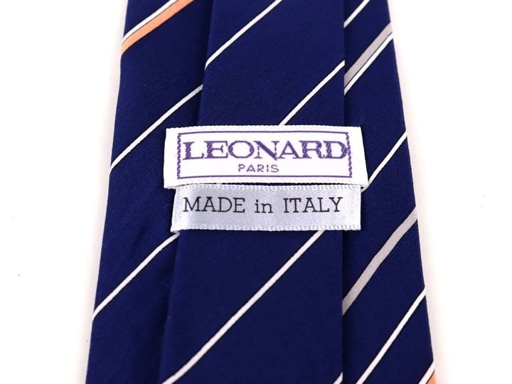 レオナール ネクタイ ストライプ柄 植物柄 高級 シルク イタリア製 メンズ ネイビー LEONARD_画像3