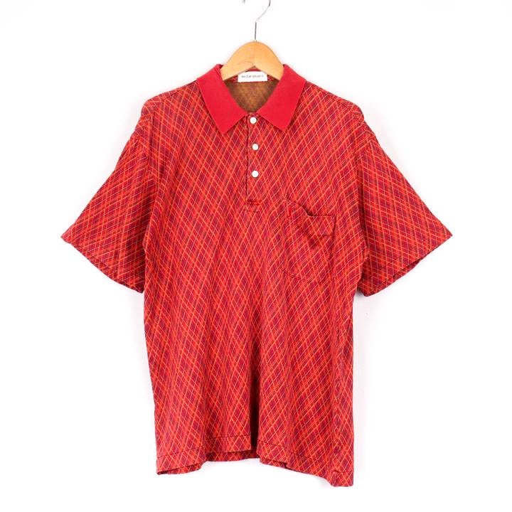 ivu* sun rolan polo-shirt with short sleeves сhick pattern . pocket tops cotton 100% men's MA size red YVES SAINT LAURENT