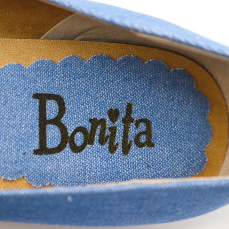 ボニータ オープントゥパンプス 未使用 デニム リボン ウェッジヒール 日本製 シューズ 靴 レディース 24.5cmサイズ ブルー BONITA_画像3