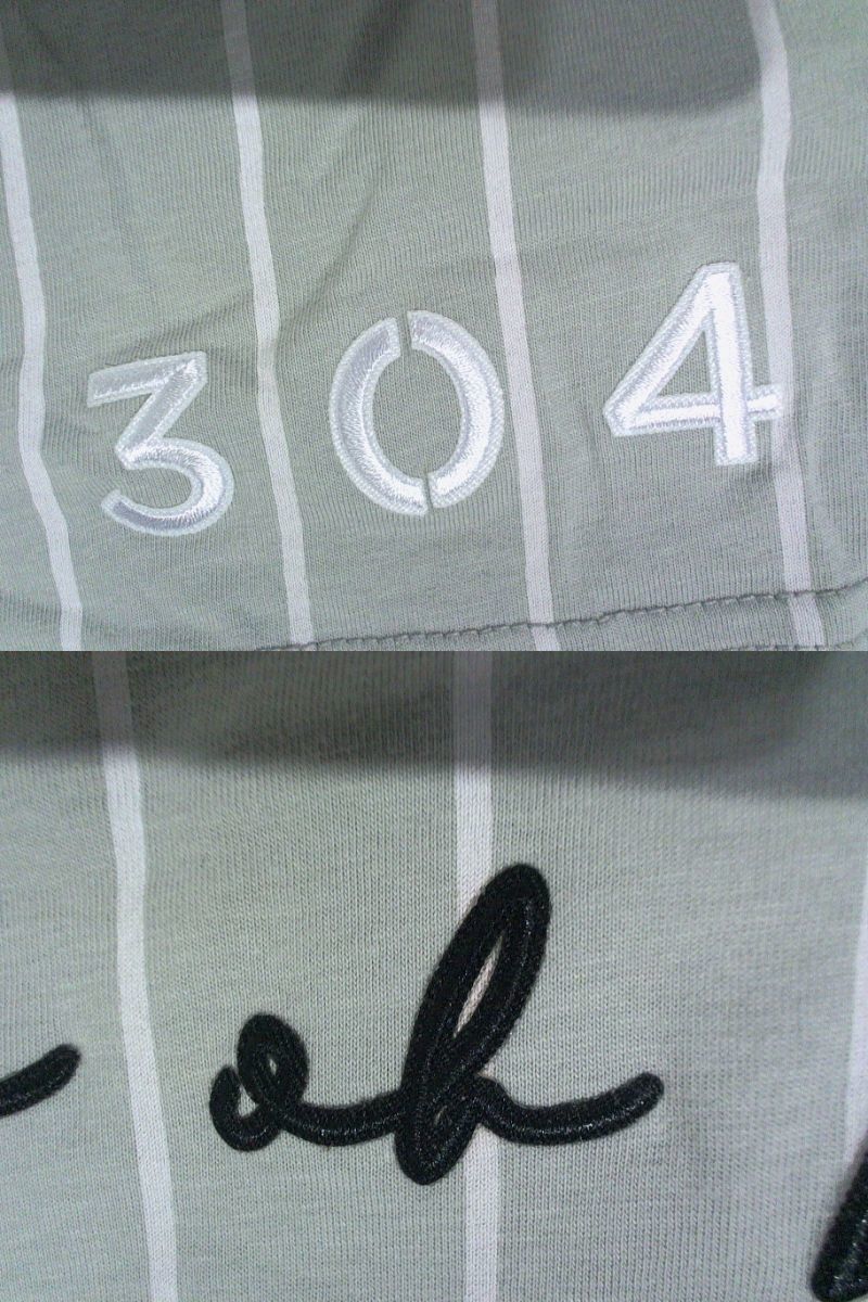 ☆304☆ロゴ刺繍 ストライプ 半袖Ｔシャツ コットンＴシャツ M グレー白　_画像10