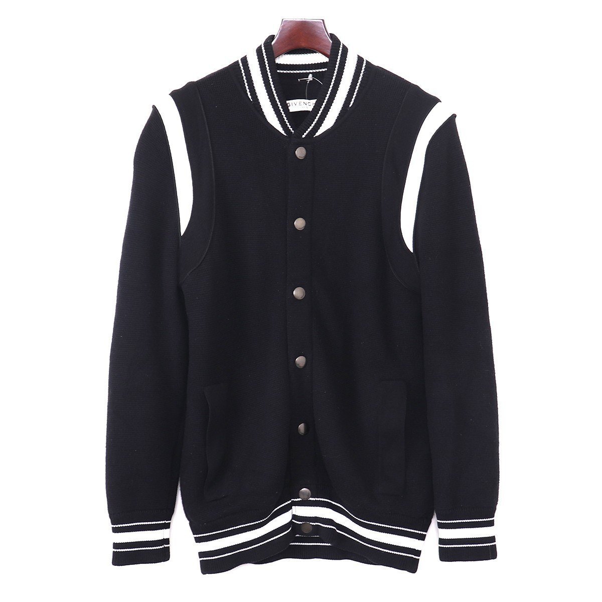 GIVENCHY 20SS 刺繍ロゴ付パネルボンバージャケット L ブラック