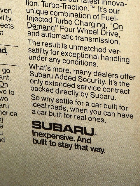 1984 год  USA 80s ... журнал   реклама   ... товар  Subaru GL  Субару  (A4size) /   используемый для поиска  Leone ...  магазин    гараж  ... доска   дисплей    украшение    Sai ...