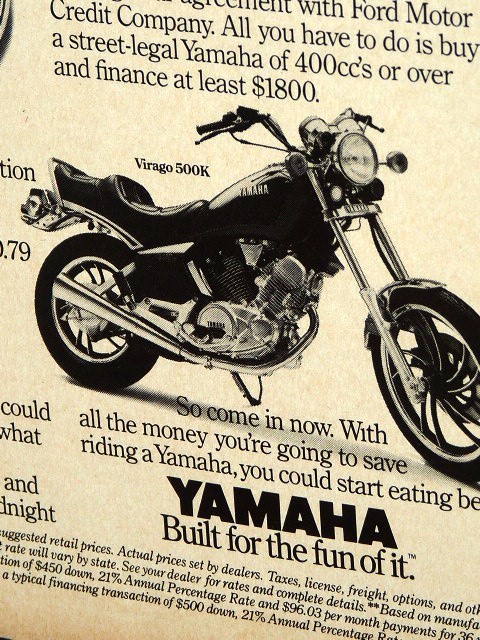 1984年 USA 洋書雑誌広告 額装品 Yamaha Virago 500 ヤマハ ビラーゴ (A4size) / 検索用 店舗 ガレージ 看板 ディスプレイ 装飾 サイン_画像4