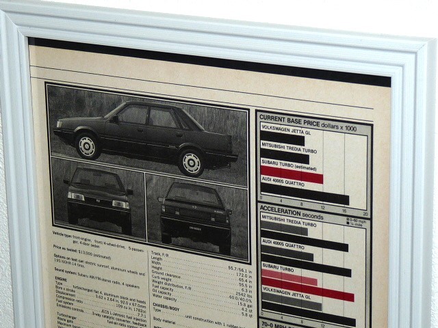 1984年 USA 洋書雑誌記事 スペック 諸元 額装品 Subaru Turbo スバル ターボ (A4size) / 検索用 Leone レオーネ 店舗 ガレージ 看板 装飾_画像2
