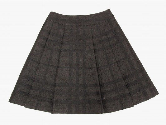 k5737：日本製！バーバリーBurberry チェック柄フレアスカート 38 ウール混台形スカート/ミニスカ ブラック黒/フォーマル：5_画像2