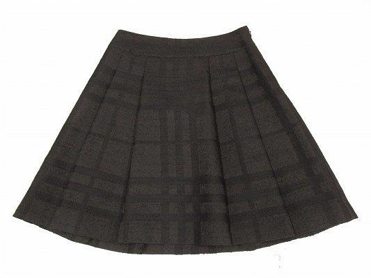 k5737：日本製！バーバリーBurberry チェック柄フレアスカート 38 ウール混台形スカート/ミニスカ ブラック黒/フォーマル：5_画像1