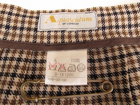 k5741：英国製！アクアスキュータム Aquascutum プリーツスカート ラップスカート 巻きスカート ウール/ひざ丈 定番チェック柄：5_画像6