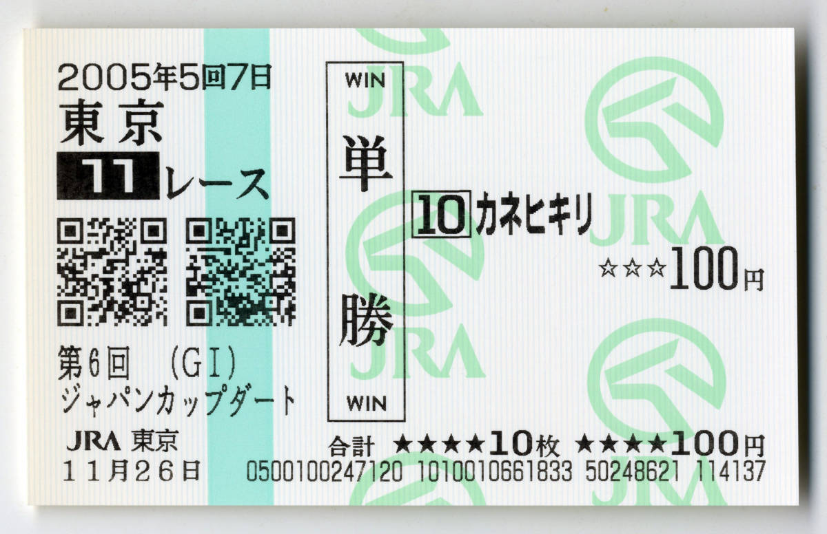 ★カネヒキリ 第6回ジャパンカップダート 現地的中 単勝馬券 新型馬券 2005年 武豊 JRA 競馬 即決_画像1