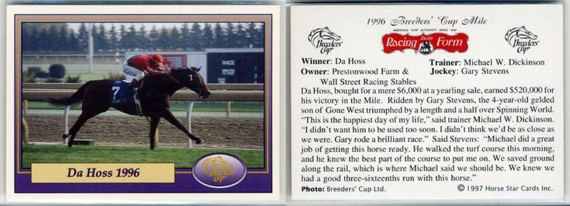 ★1996 ブリーダーズカップホースレーシング カード（Breeders' Cup 1996） 9種類セット 1997 Horse star Cards Inc. 海外競馬カード 即決の画像6