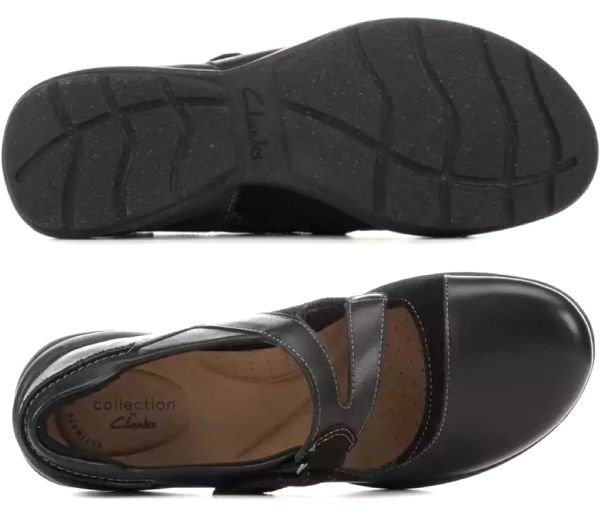 Clarks Clarks 25.5cm strap leather black me Lee je-n ballet pumps Flat Loafer slip-on shoes boots RRR82