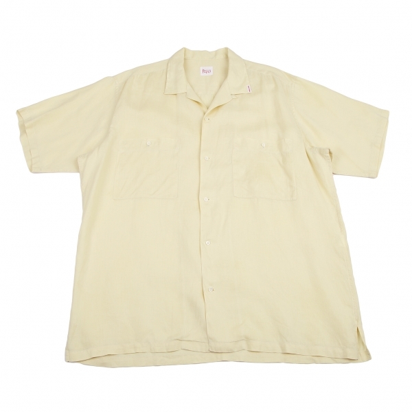 品質検査済 パパスPapas リネンオープンカラー半袖シャツ 【メンズ】 薄黄L パパス