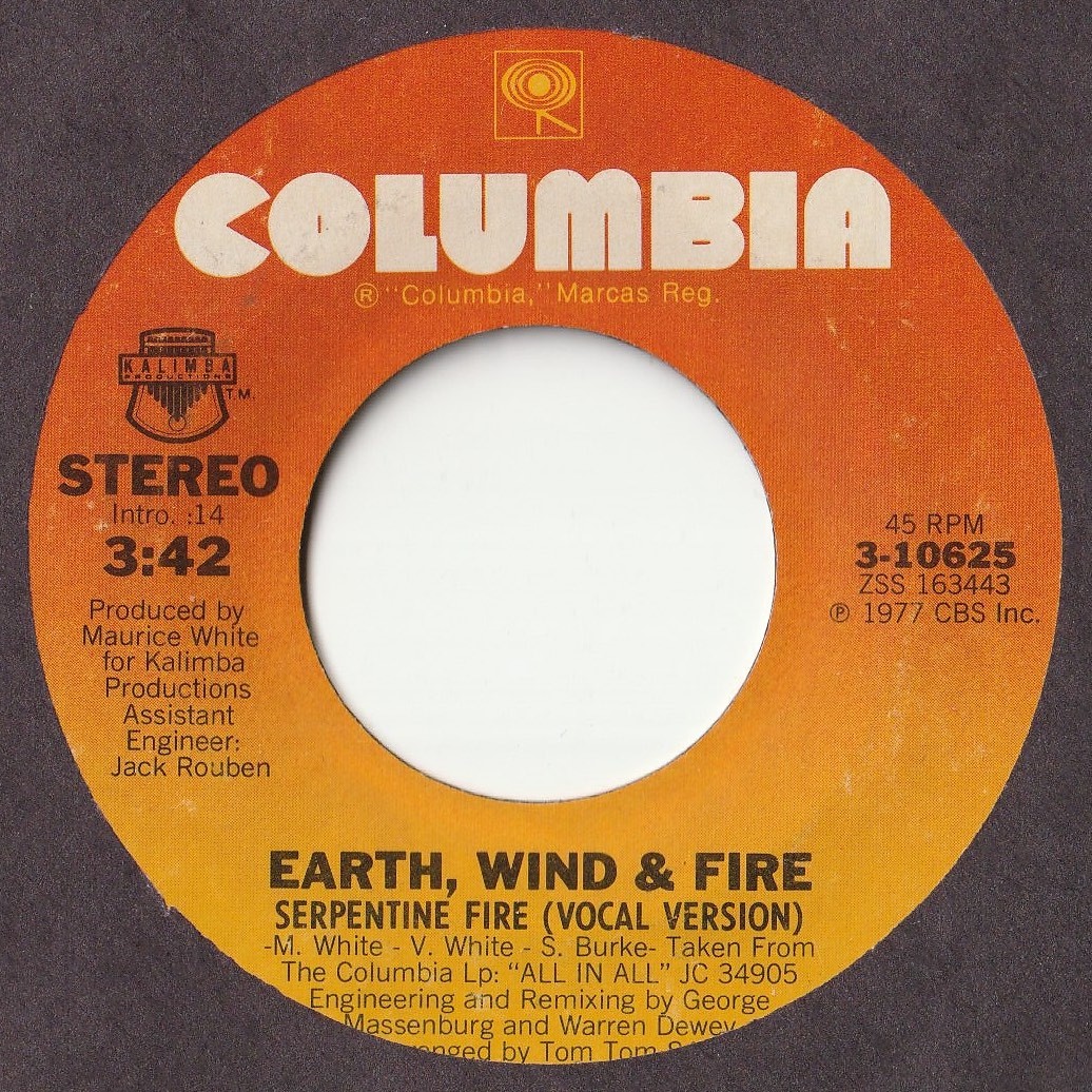 Earth, Wind & Fire Serpentine Fire / (Instrumental) Columbia US 3-10625 201738 SOUL FUNK ソウル ファンク レコード 7インチ 45_画像1