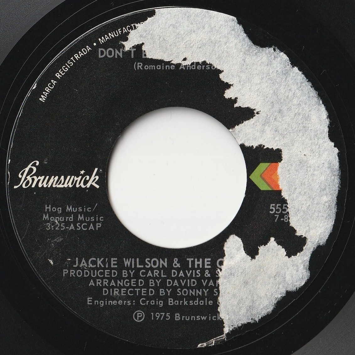 Jackie Wilson Chi-Lites Don't Burn No Bridges / (Instrumental) Brunswick US 55522 201642 SOUL ソウル レコード 7インチ 45_画像1