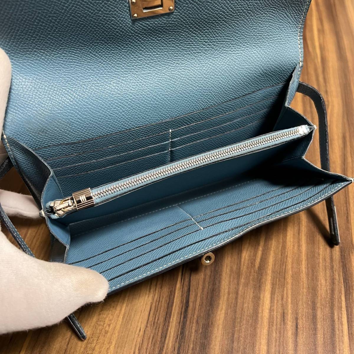ブルージー 1円~☆正規品 美品☆HERMES エルメス 財布 ケリー