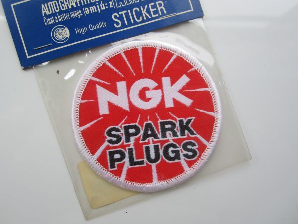 NGK SPARK PLUGS スパークプラグ 丸型 赤 白 ロゴ バイク ワッペン/自動車 バイク オートバイ レーシング 176_画像2