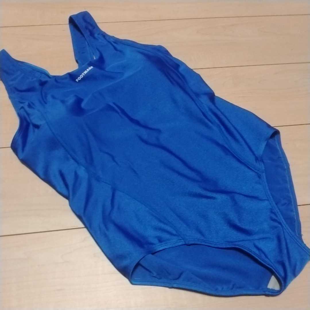 超熱 新品・4L・フットマーク・レーサーバック女子競泳水着・ブルー