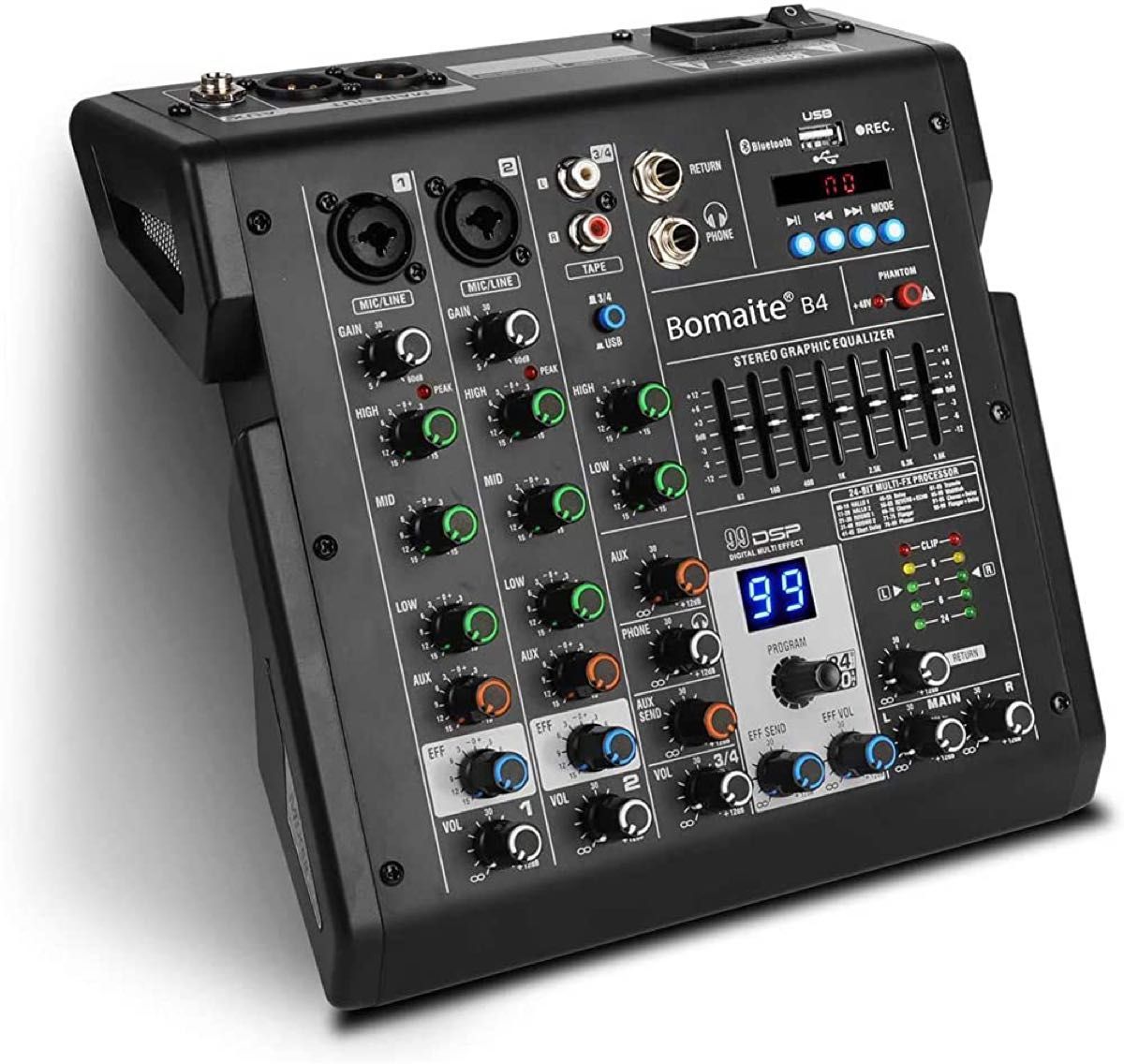 4チャンネルミキサー99 エフェクト7バンドEQBluetoothStudioオーディオ