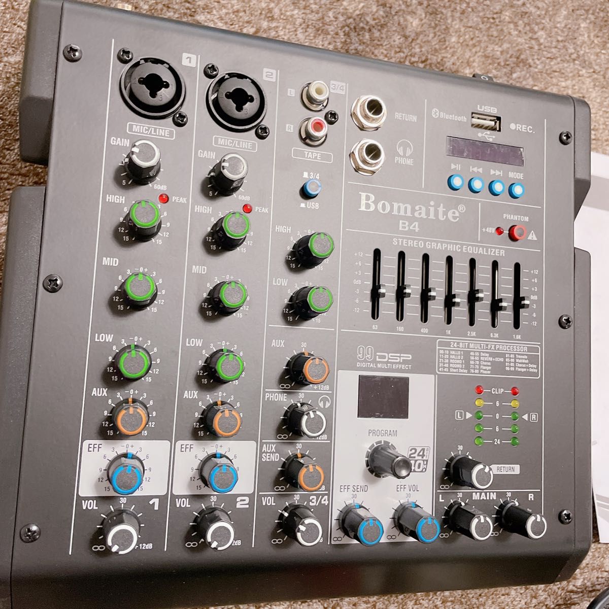4チャンネルミキサー99 エフェクト7バンドEQBluetoothStudioオーディオ