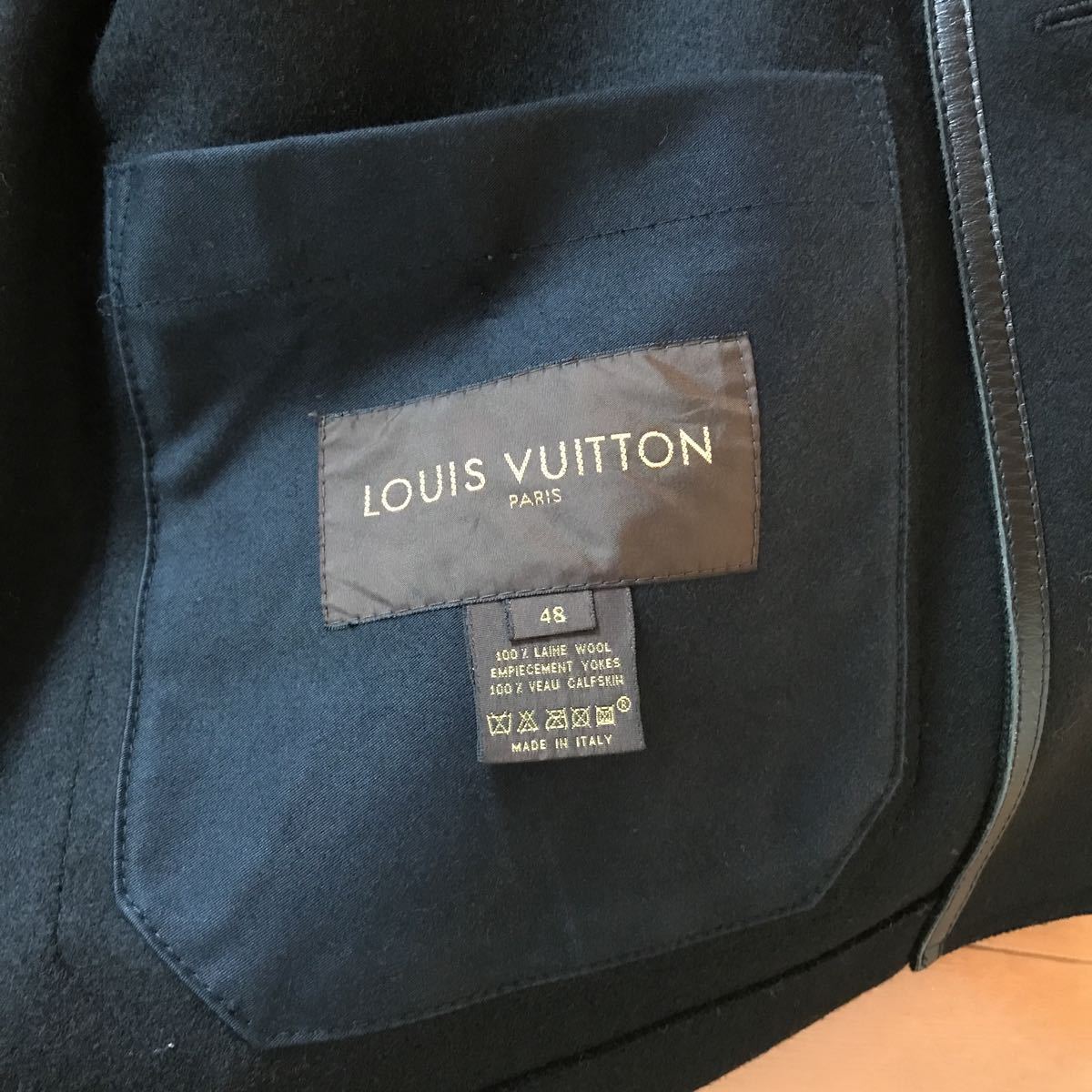 ルイヴィトン　Louis Vuitton ウール　コート　ブラック　黒　レザー　48 メルトン_画像3