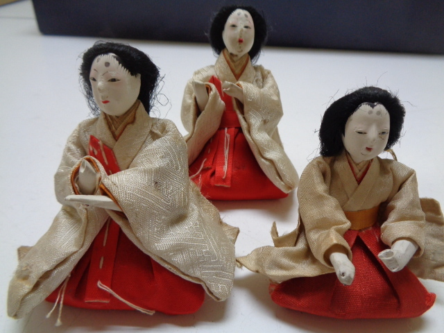 C460-60 時代雛人形 三人官女 人毛 節句人形 日本人形 アンティーク_画像1