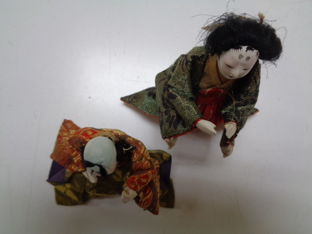 C473-60 時代雛人形 二体 人毛 節句人形 日本人形 アンティーク_画像2