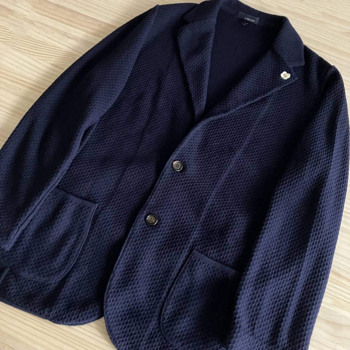 ギフ_包装】 極美品 LARDINI ラルディーニ ニット ジャケット ネイビー