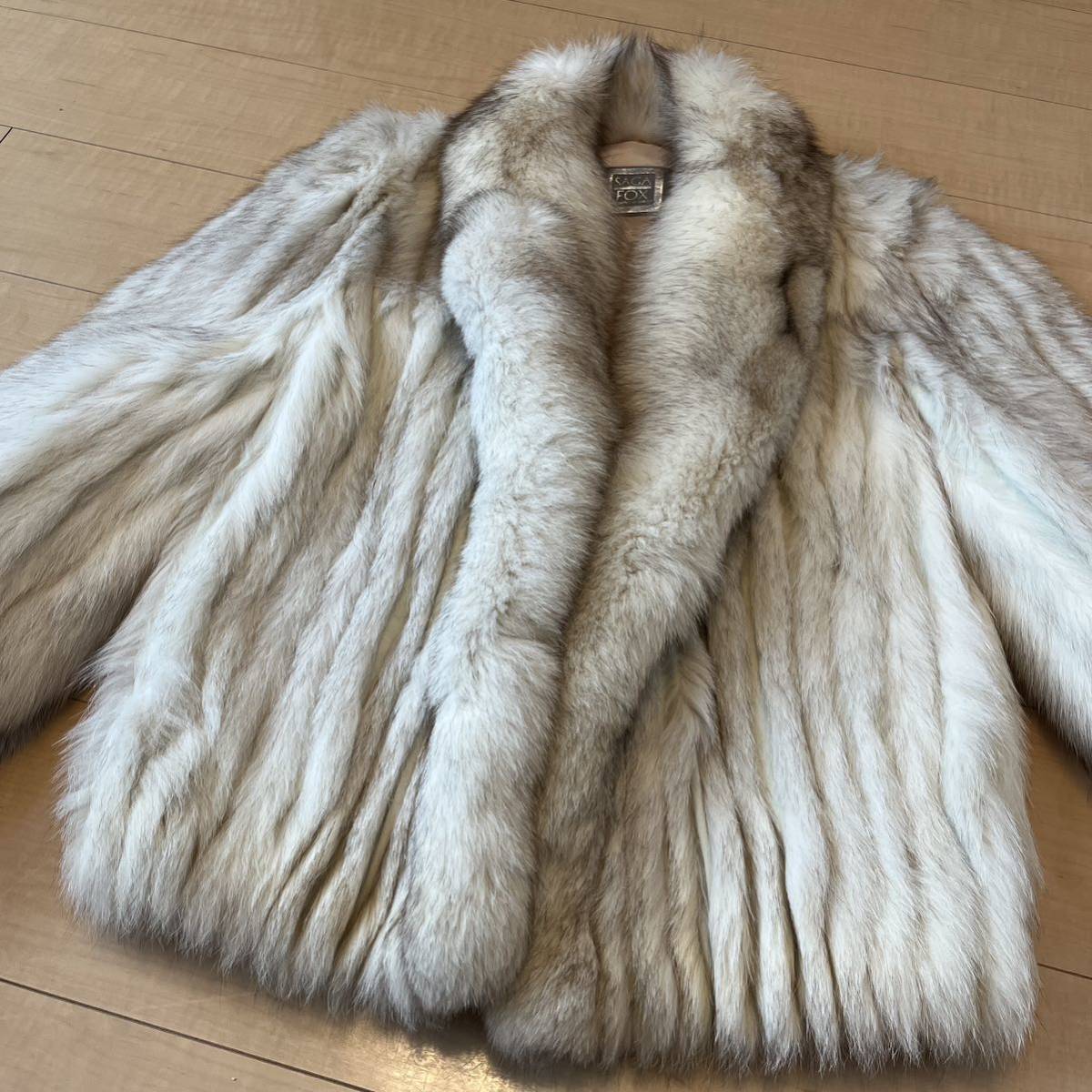 コート SAGA FOX 毛皮 コート ホワイト系 S 美品 高級品 リアルファー