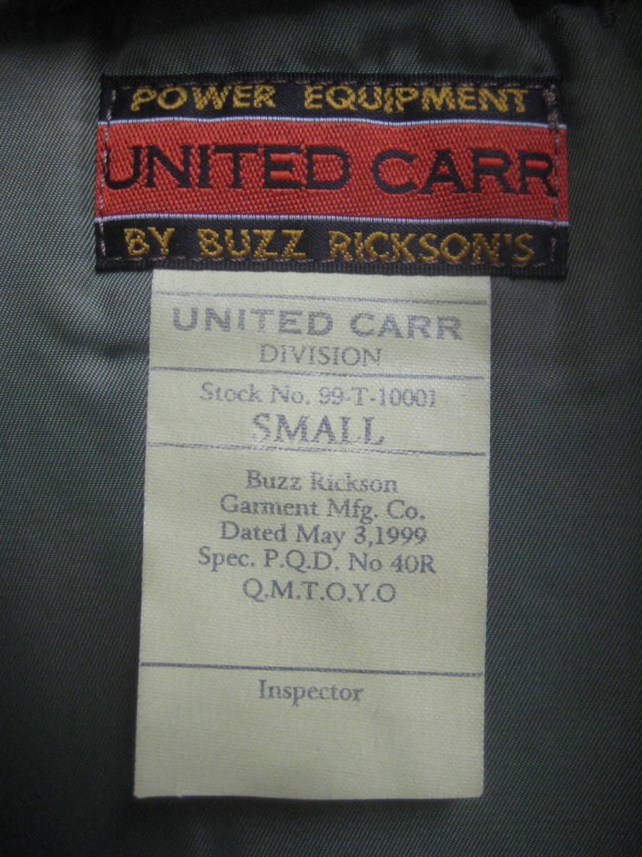 一点物!! UNITED CARR ユナイテッドカー BY BUZZ RICKSONS N-3B フライトジャケット サイズ SMALL_画像5