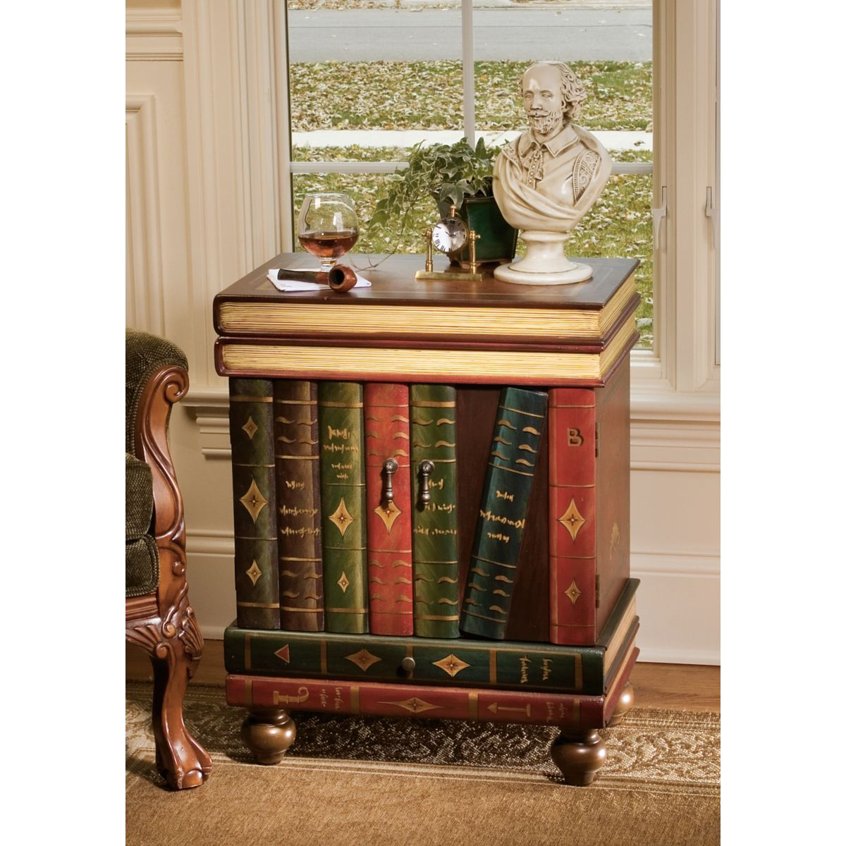 バイロン卿の木製 だまし絵サイドテーブル彫像 アート装飾彫刻 コレクション 書斎 図書館 贈り物(輸入品