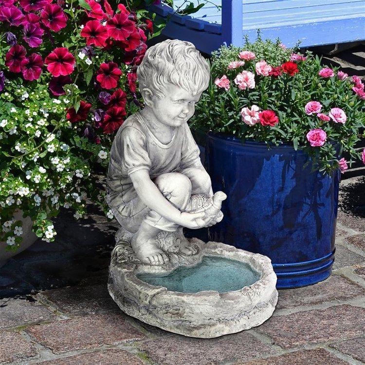 トミーという名前の亀の池の小さな男の子 ガーデン彫像 アート彫刻 庭園 芝生 園芸 コレクション 贈り物(輸入品_画像1