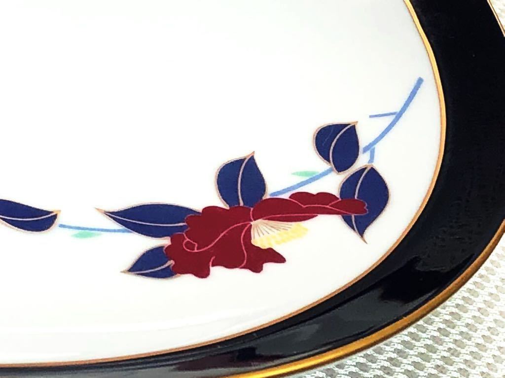 香蘭社 山茶花 オーバル プレート 瑠璃 サザンカ 大皿 小判型 楕円 長皿 プラター_画像5