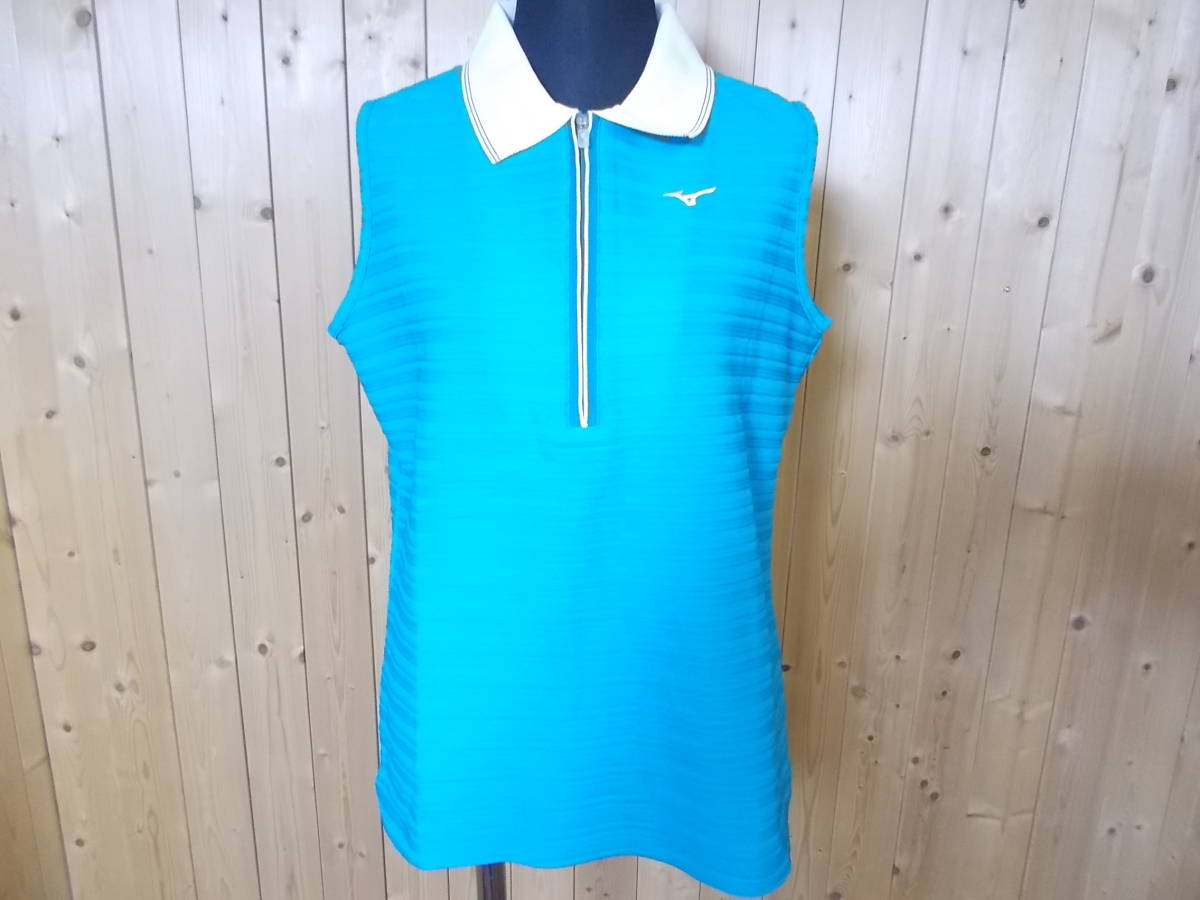 e850◆美品 MIZUNO GOLF 襟付きノースリーブTシャツ◆Lサイズ ライトブルー色 ミズノゴルフ ノースリーブTシャツ ゆうパケット発送 5B_画像1