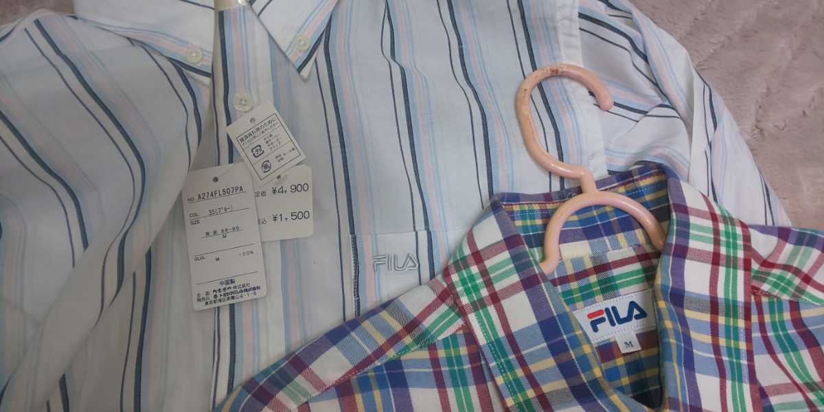  excellent level old clothes ( tag attaching have ) FILA filler 2 put on set long sleeve shirt check M white stripe 