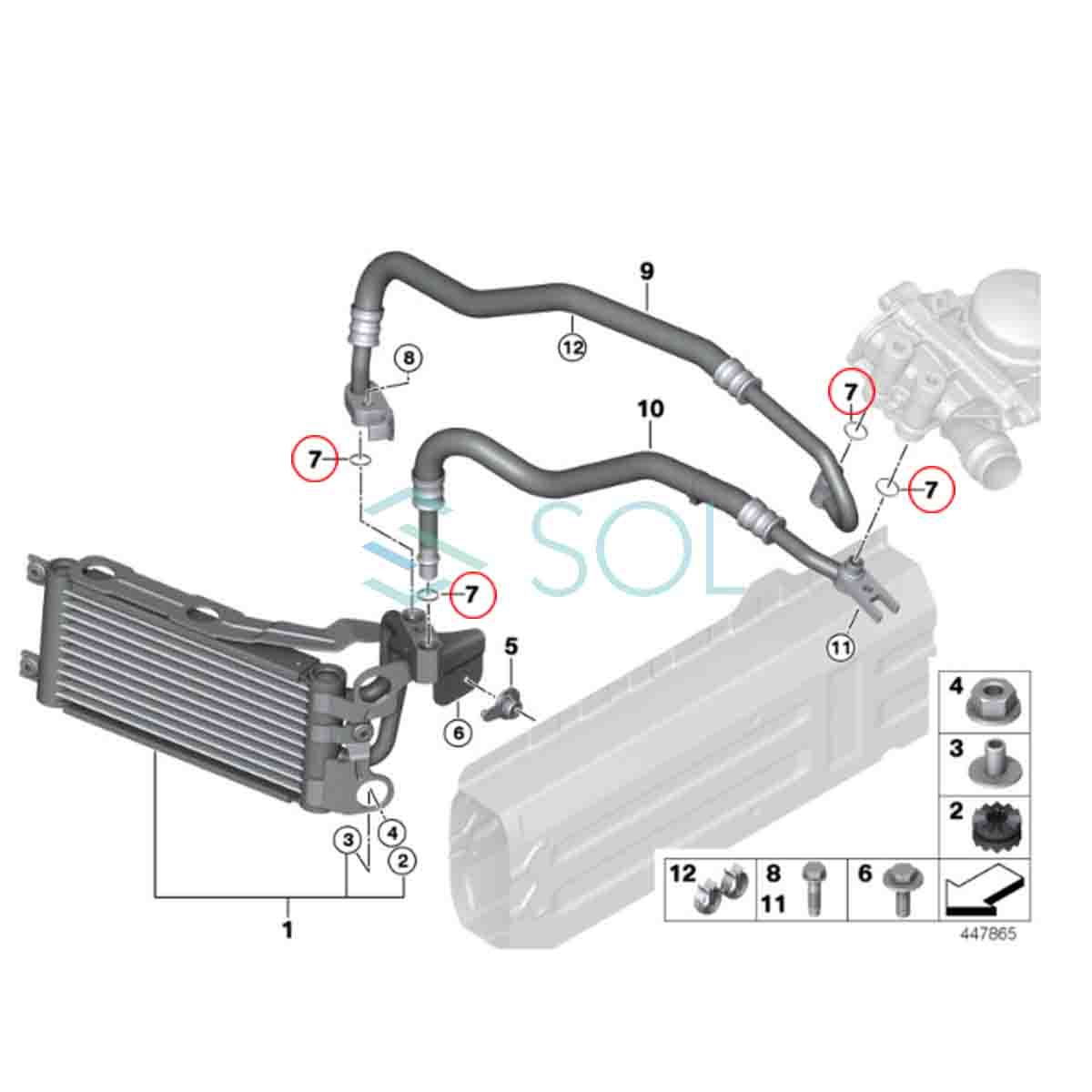 BMW F22 F33 F36 E83 X3 E53 X5 E89 Z4 オイルクーラーライン Oリング M235i 435i 2.5si 3.0si 4.4i 4.8is 35i 35is 17222245358_画像2